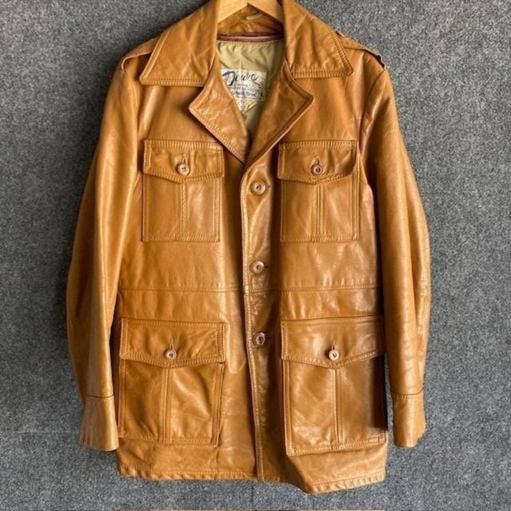 Schott Bros. Leather and Down Heavy Jacket 19 x 32 SZ 40 1970s Tan